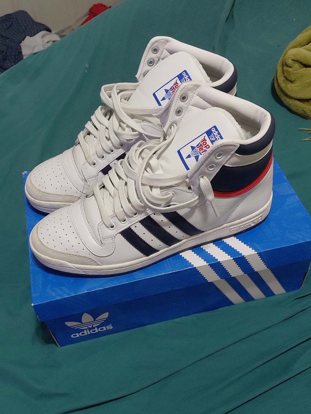 adidas Men’s High-Top Sneakers - White with Navy & Red Trim